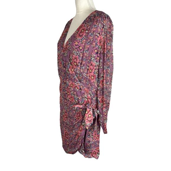 Sezane Noemia Mini Wrap Dress in Purple Flowers Long Sleece Boho NEW Size 46 - Picture 7 of 13